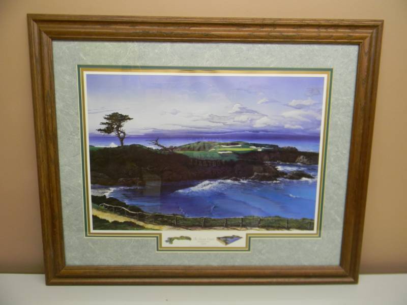 lot 39 image: BEAUTIFUL PROFESSIONALLY OAK FRAMED THE DREAM COURSE HOLE NUMBER 16, CYPRESS - LIMITED EDITION PRINT BY  ELIZABETH PEPER 1994 - APPROX 32 BY 26 - SELLING FOR OVER $200.00 - SEE PICTURES