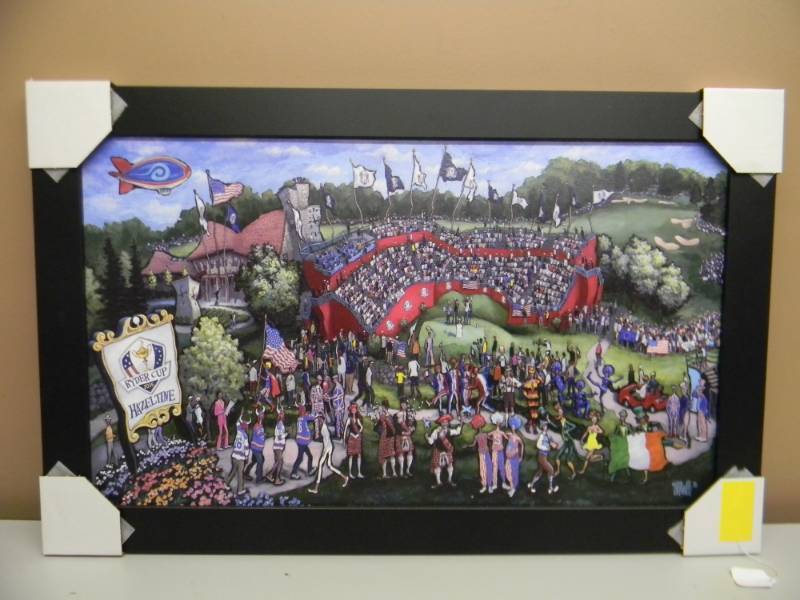 lot 40 image: GREAT PIECE - LOCAL ARTIST MICHAEL BIRAWER 2016 RYDER CUP TEXTURED FRAMED ART (NEW) - AWESOME PIECE - APPROX 32 BY 21 - SEE PICTURES - SELLING FOR OVER $200.00