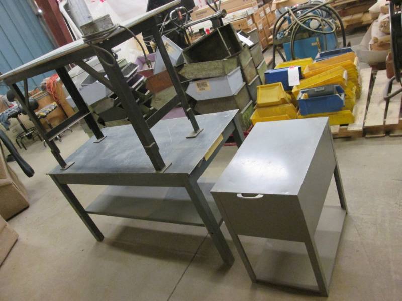 lot 22 image: 2 Metal work tables and a hanging f...