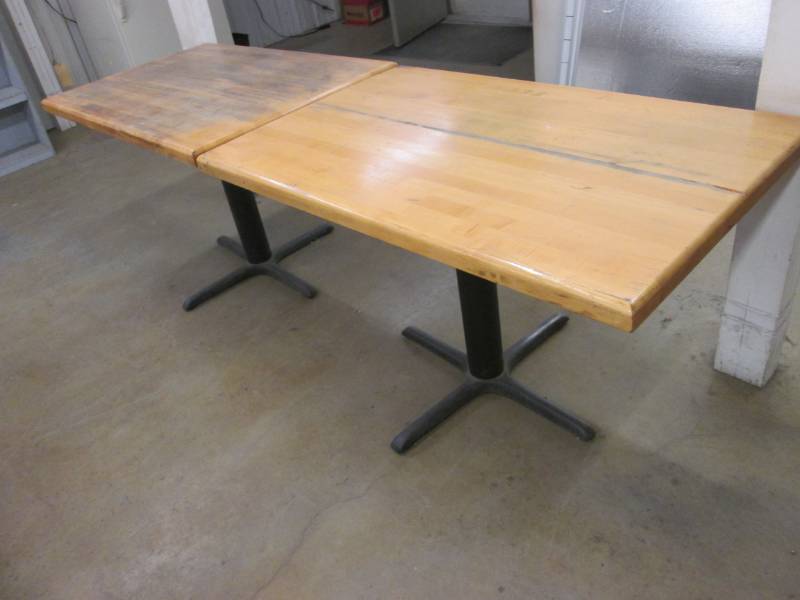 lot 56 image: 2 Wood tables 30 x 48...