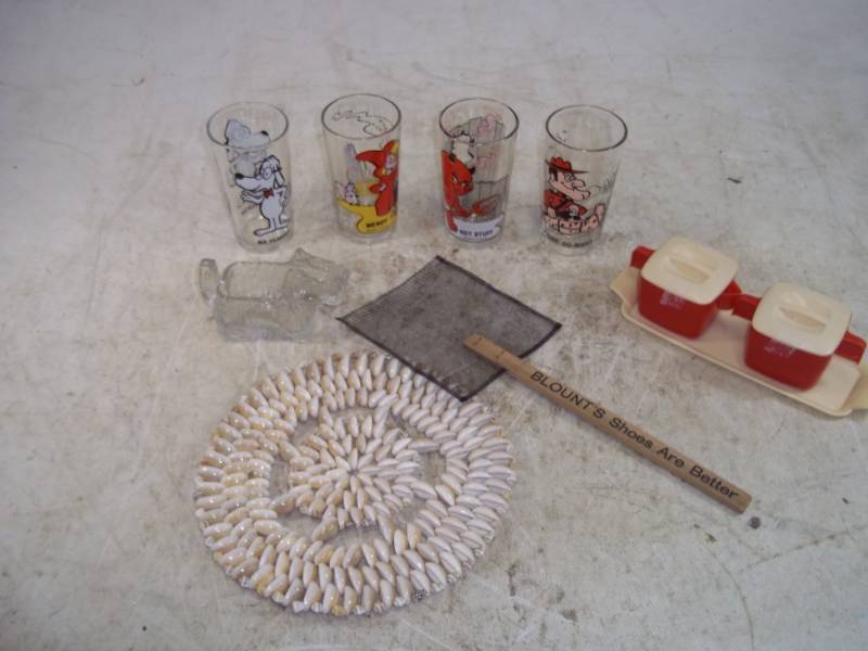 Pepsi Glassed, Trivet, Glass Dog, Wire Fly Swatter, Federal Tool Set