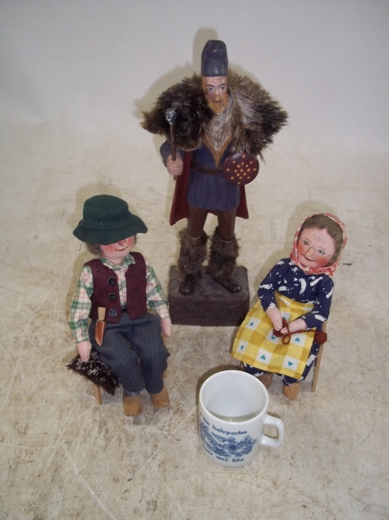 Norwegian wood  cloth figurines  dolls and Mug