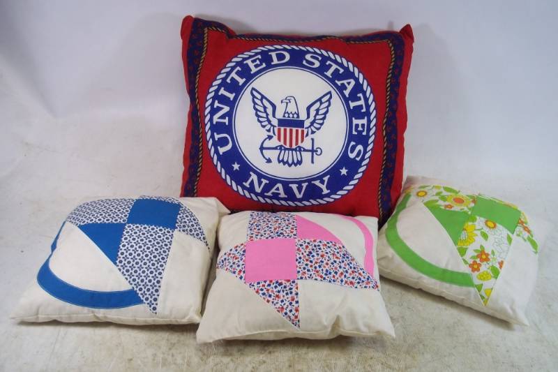 Quilt Pillows and Navy Pillow, Handmade