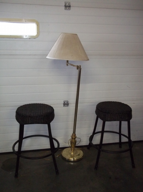 Pair of Wicker Stools and Floor lamp