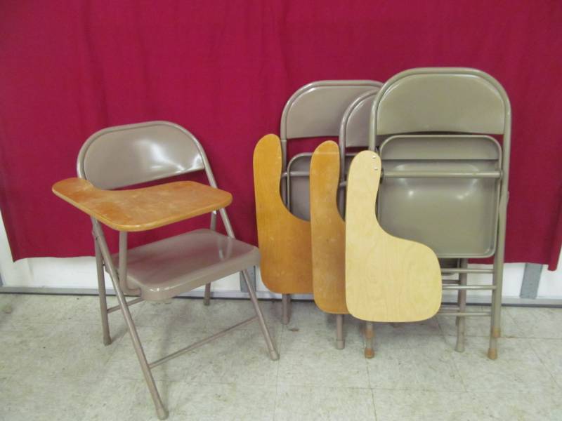 lot 65 image: vintage foldup chairs with fold up desk