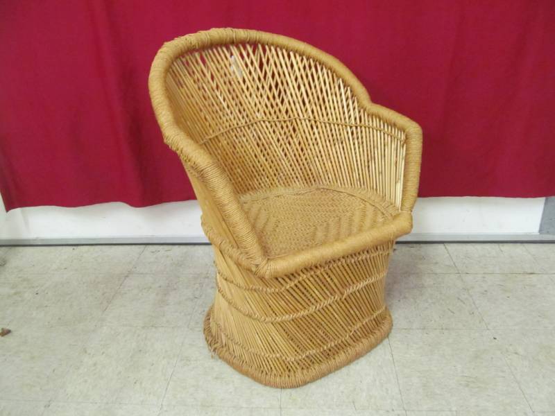 lot 129 image: Rattan wicker fan back chair