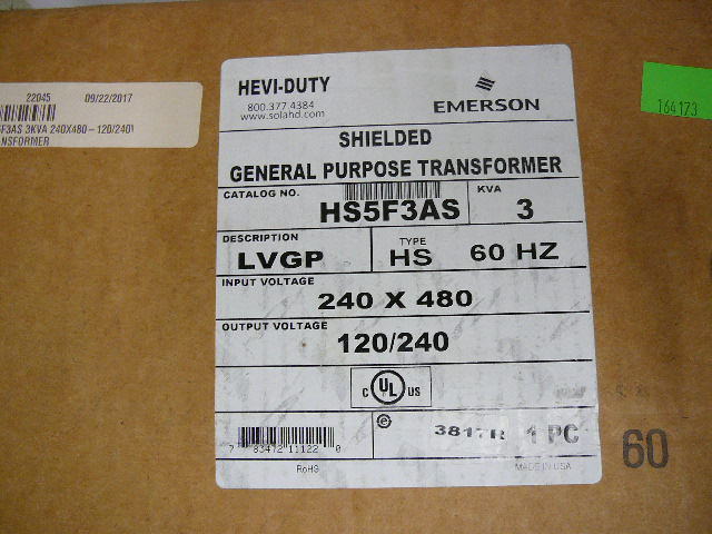 lot 55 image: Emerson Heavy-Duty  Shield General Purpose Transformer