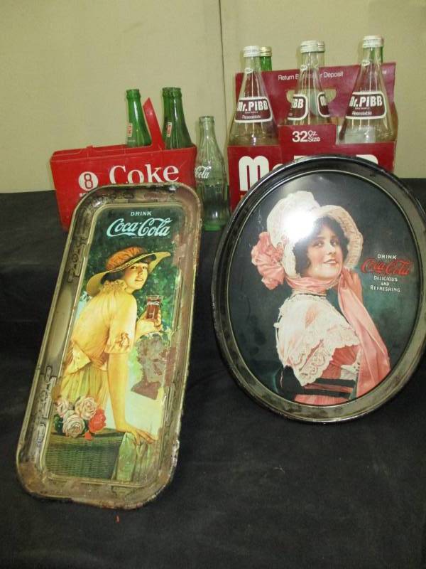 Antique Coke Bottles and Trays