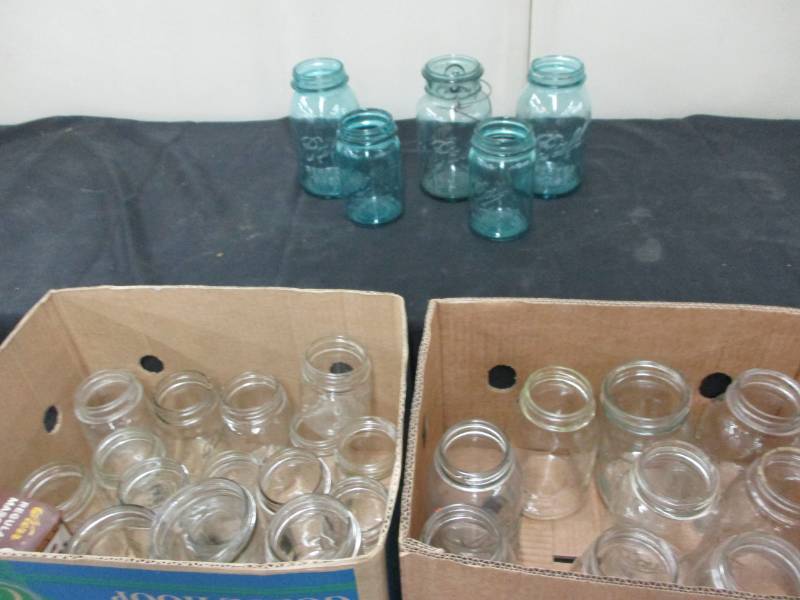 Antique Blue jars and other canning jars