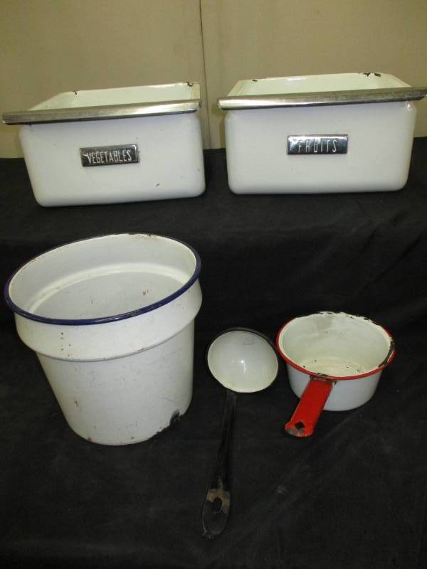 Enamel Drawers and Other enamelware