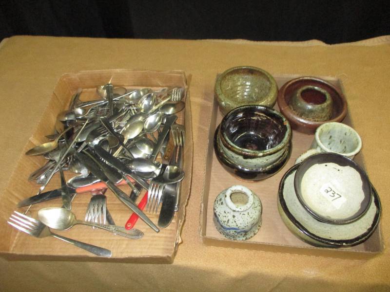 Silverware and Stoneware dishes