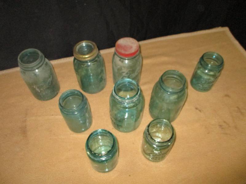 Various Blue BALL canning Jars
