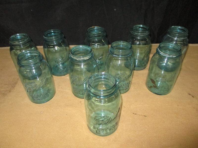 Various Blue canning Jars