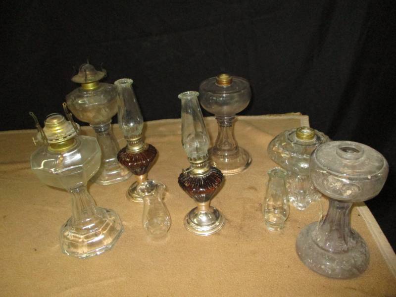 Assorted glass oil lamps