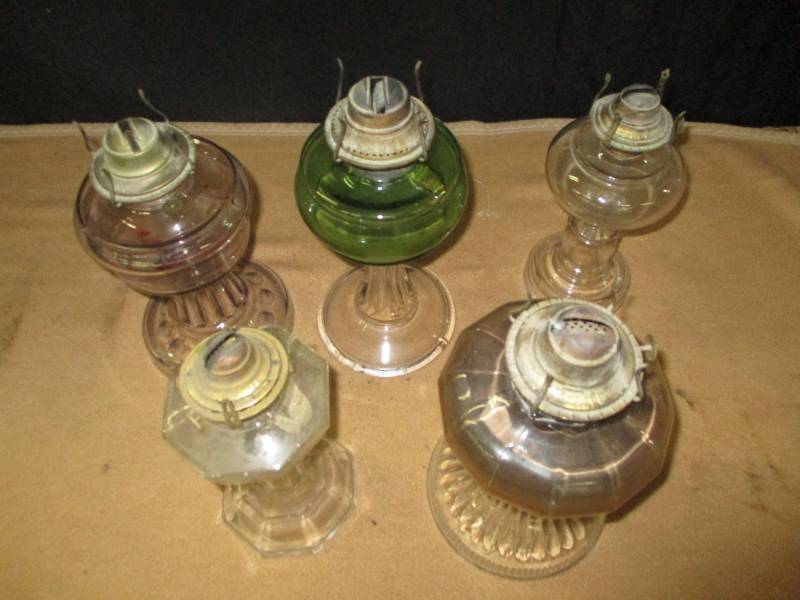 Vintage colored glass Oil lamps