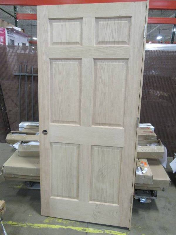 lot 19 image: ReliaBilt Unfinished 6-Panel Solid Wood Oak Single Slab (Common 36-in X 80-in) - Scratch and Dent.