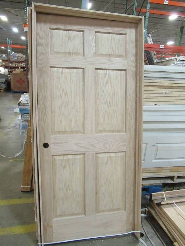 lot 8 image: ReliaBilt BrownUnfinished 6-Panel Wood Oak Single Prehung Door (Common 36-in X 80-in Actual 37.375-in x 82.1875-in) 687705