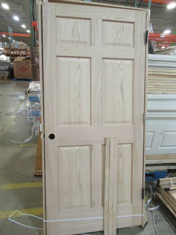 lot 13 image: ReliaBilt BrownUnfinished 6-Panel Wood Oak Single Prehung Door (Common 36-in X 80-in Actual 37.375-in x 82.1875-in) 687706