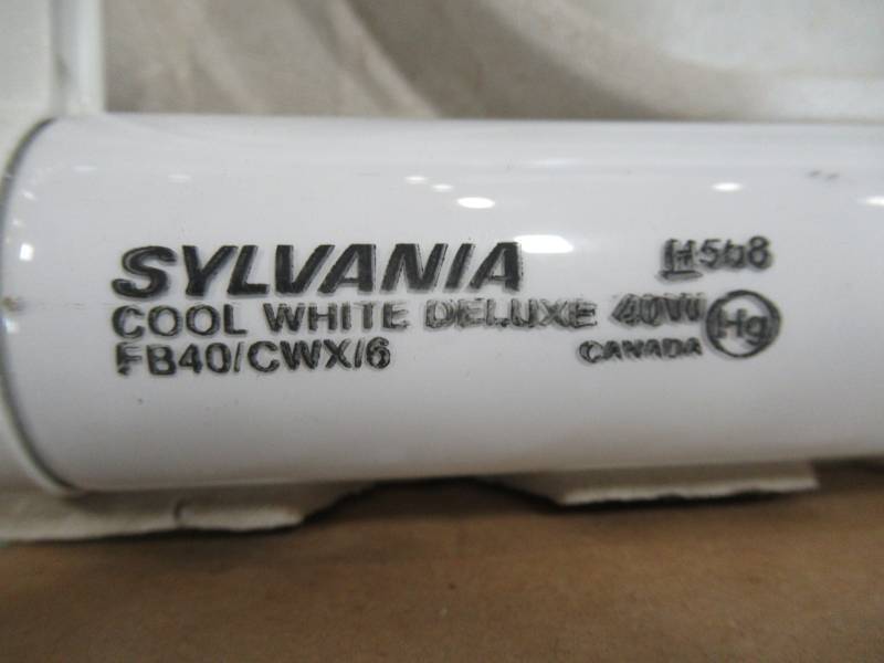 lot 60 image: 3 Cases of SYLVANIA 22 12 X 1 12 Dia Miniature Bi-pin (T12) 4100 K Cool White Deluxe Ubend Fluorescent Light Bulb FB40CWX6