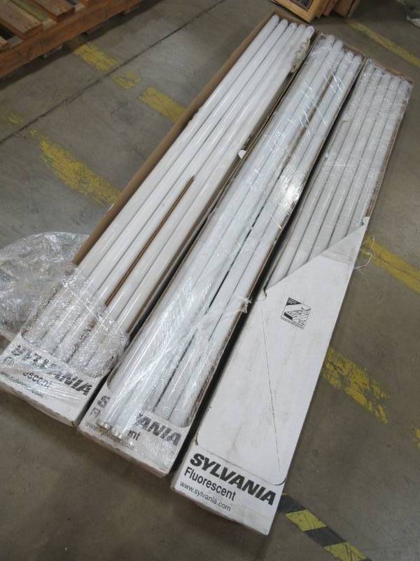 lot 93 image: 3 Cases of SYLVANIA  ( 15 Pack) 6 ft Single Pin (T12) 4100 K Cool White Fluorescent Light Bulbs 72 X 1 12 Dia. 55w.