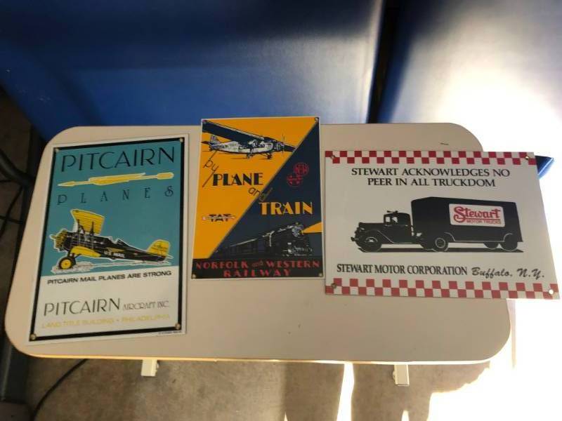 lot 23 image: Lot Of 3 Collectible Porcelain Metal Signs - Great For That Man Cave OR PilotTrucker In Your Life