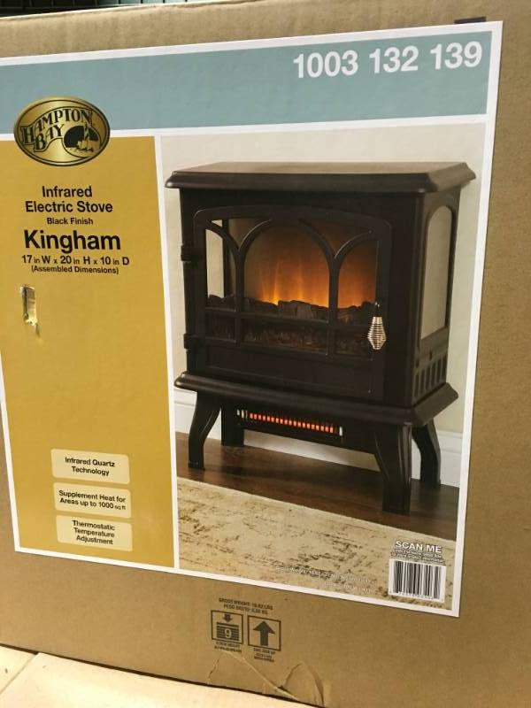 lot 10 image: Hampton Bay Kingham 1,000 sq. ft. Panoramic Infrared Electric Stove in Black with Electronic Thermostat open box not used
