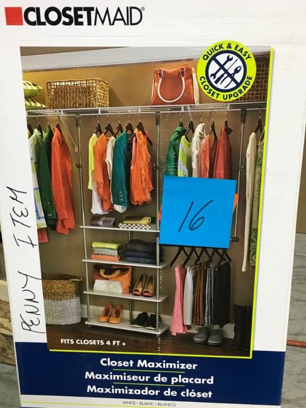 lot 16 image: ClosetMaid 4 ft. - 8 ft. 11.6 in. D x 42 in. W x 66 in. H Laminate Closet System Maximizer in White in like new condition