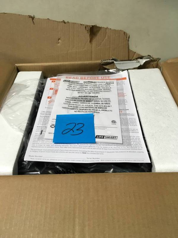 lot 23 image: Lifesmart 1500-Watt 6-Element Infrared Room Heater with Oak Cabinet in like new condition