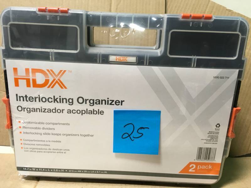 lot 25 image: HDX 15-Compartment Interlocking Small Parts Organizer in Black (2-Pack) new