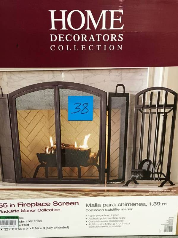 lot 38 image: Home Decorators Collection Radclife Manor 3-Panel 55 in. Fireplace Screen open box in like new condition