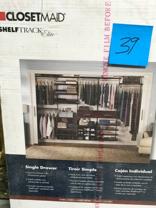 lot 39 image: ClosetMaid Elite 23.60 in. x 9.80 in. Wood Drawer in Dark Cherry open box in like new condition