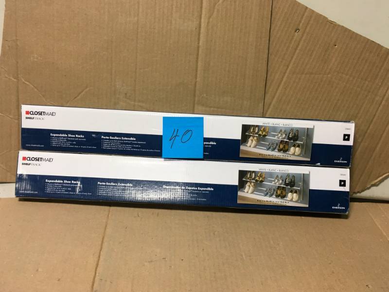 lot 40 image: ShelfTrack 10-Pair 24 - 42 in. W White Adjustable Shoe Organizer LOT OF 2 not used