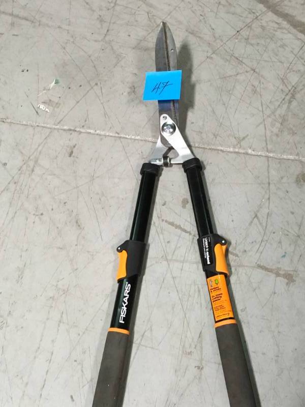 lot 47 image: Fiskars 9 in. Power-Lever Steel Blade Telescoping Steel Handle Hedge Shears