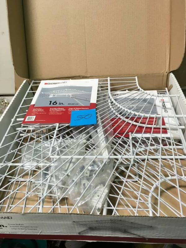 lot 50 image: ClosetMaid Ventilated Wire Corner Shelf for 16 in. Shelf and Rod Shelving not used