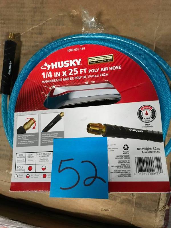 lot 52 image: Husky 14 in. x 25 ft. Polyurethane Air Hose not used