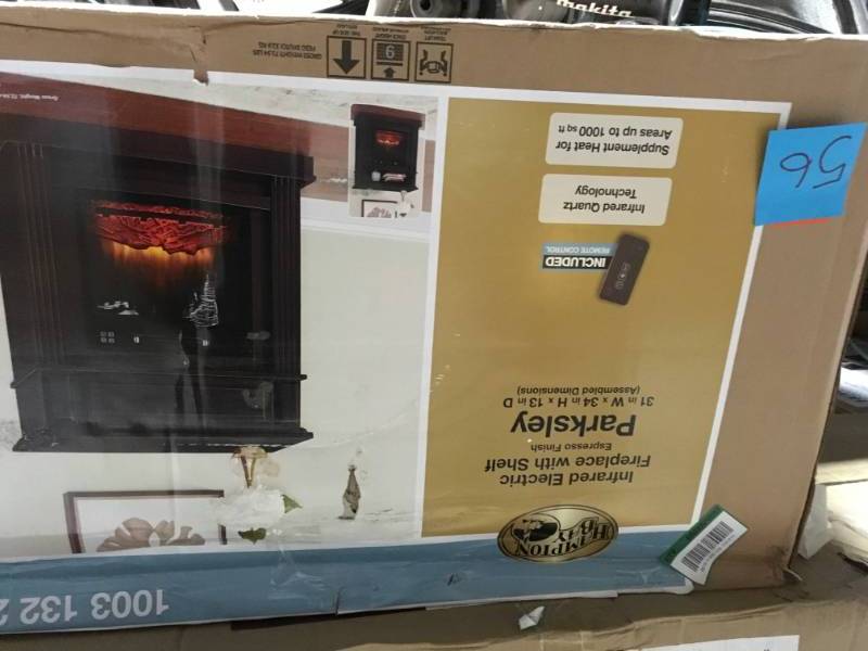 lot 56 image: Hampton Bay Parksley 31 in. Freestanding Compact Infrared Electric Fireplace in Espresso open box in like new condition