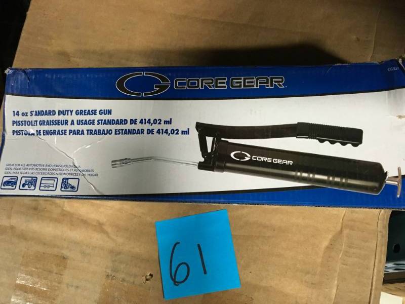 lot 61 image: Core Gear 14 oz. Standard Duty Grease Gun open box in like new condition