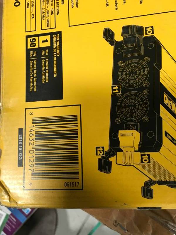 lot 64 image: DEWALT DXAEPI1000 Power Inverter 1000 Watt Continuous  2000 Watt Peak Power open box in like new condition