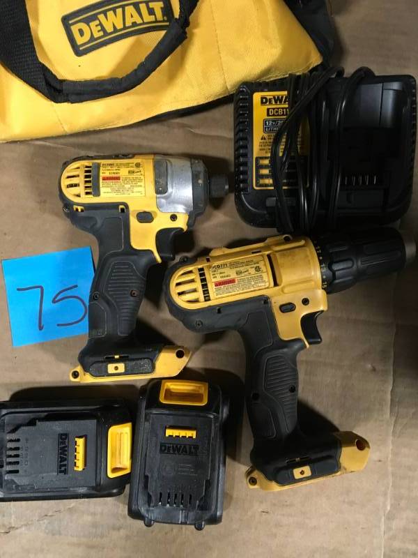 lot 75 image: DEWALT DCK285C2 20-Volt MAX Li-Ion Compact 1.5 Ah Hammer Drill and Impact Combo Kit open box in like new condition