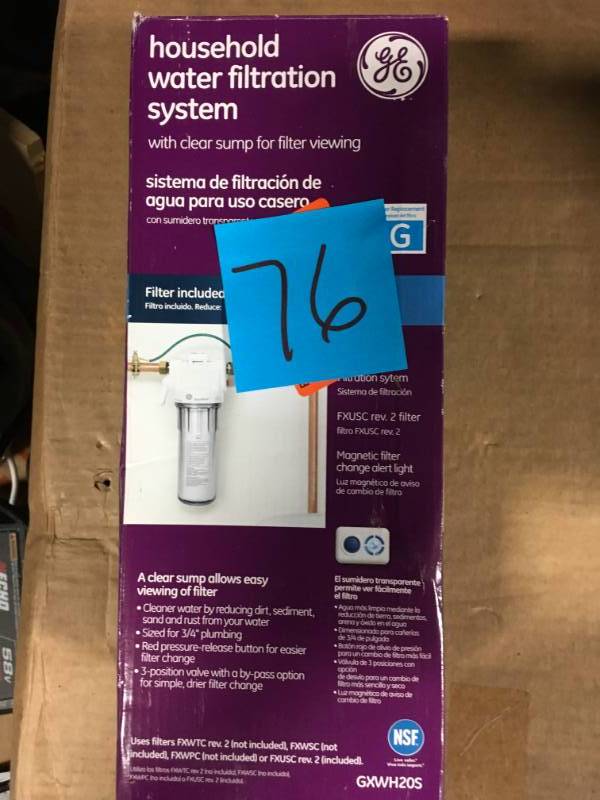 lot 76 image: GE Whole House Water Filtration System open box in like new condition