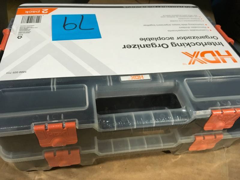 lot 79 image: HDX 15-Compartment Interlocking Small Parts Organizer in Black 320034 open box in like new condition