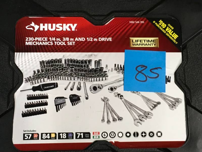 lot 85 image: Husky Mechanics Tool Set (230-Piece) open box in like new condition