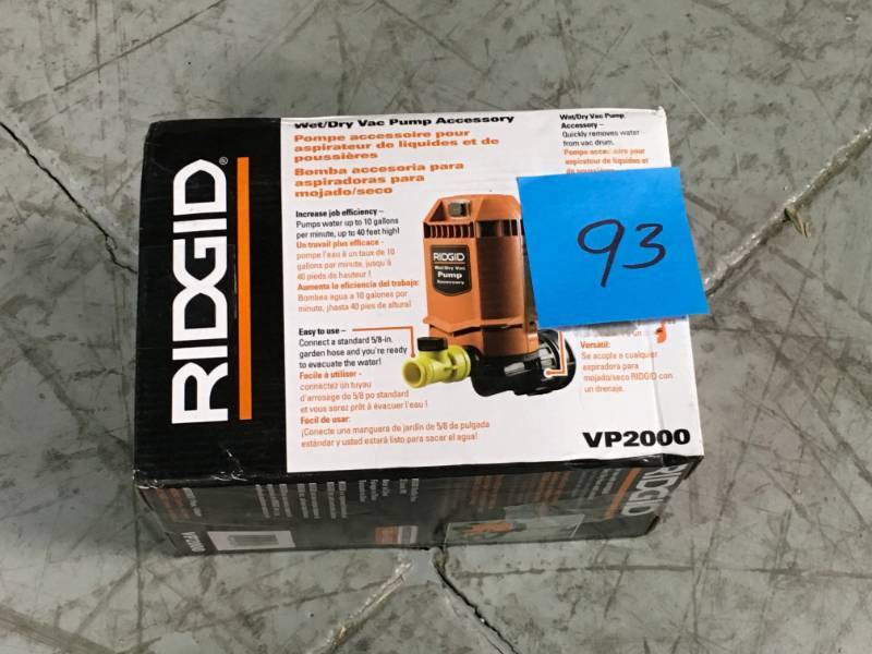 lot 93 image: RIDGID Quick Connect Pump Accessory for RIDGID Wet Dry Vacs open box in like new condition