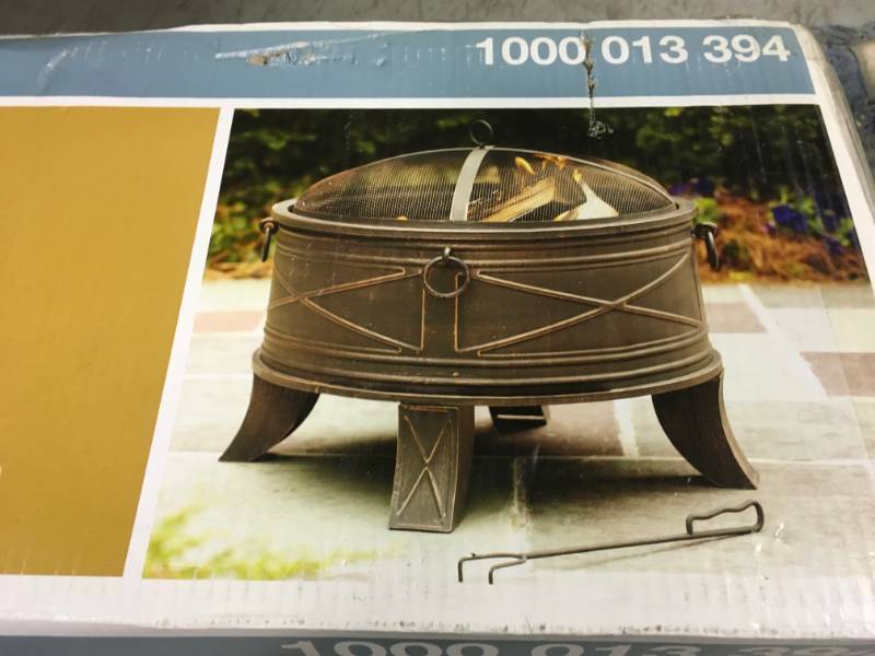 lot 97 image: Hampton Bay Quadripod 26 in. Round Fire Pit open box in like new condition