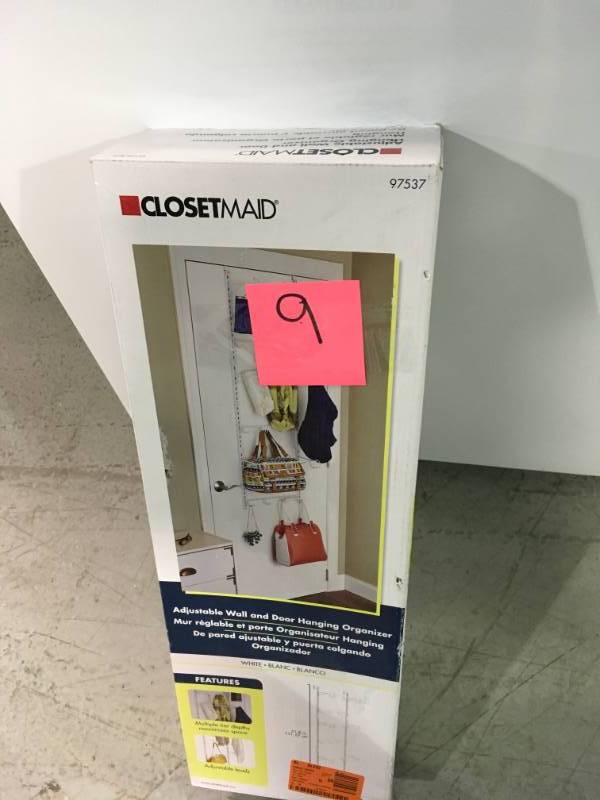 lot 9 image: ClosetMaid Over-the-Door Adjustable Hanging 21-Hook Rack Organizer in White  not used