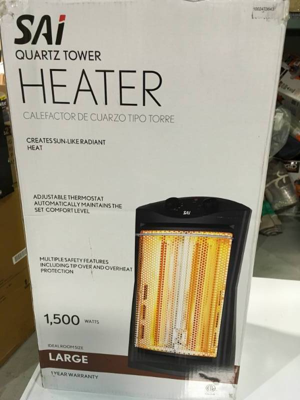 lot 11 image: SAI 1500-Watt Quartz Tower Heater, Black open box in like new condition
