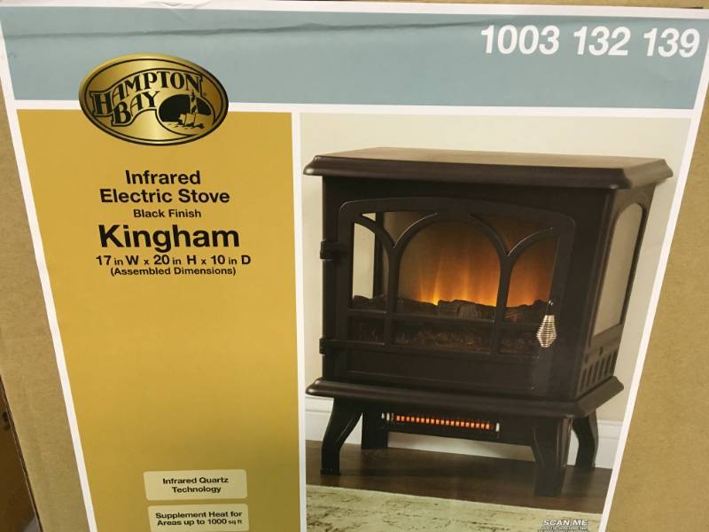 lot 12 image: Hampton Bay Kingham 1,000 sq. ft. Panoramic Infrared Electric Stove in Black with Electronic Thermostat open box in like new condition