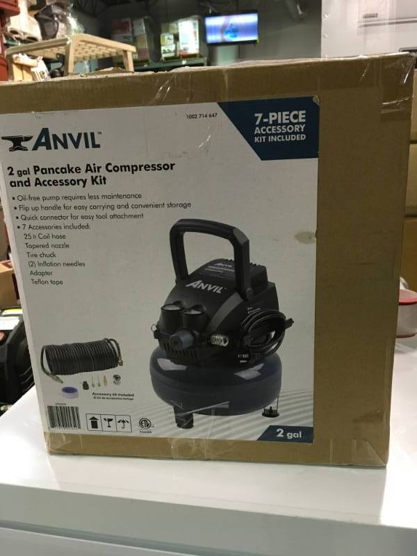 lot 23 image: ANVIL 2G Pancake Air Compressor with 7-Piece Accessories Kit in good condition