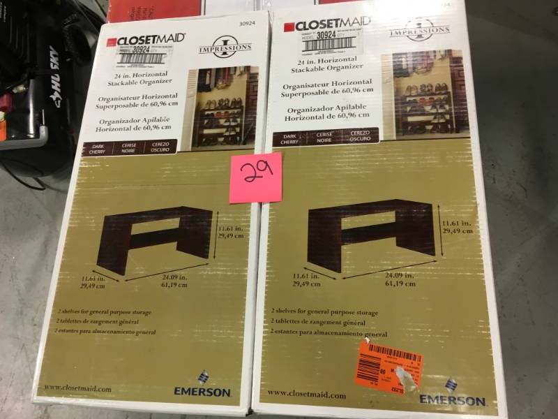lot 29 image: ClosetMaid Impressions 11.61 in. x 24 in. Dark Cherry Laminate Horizontal Shelf Organizer LOT OF 2 not used