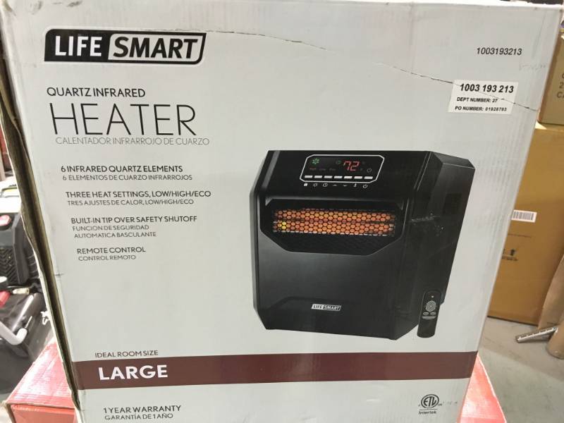 lot 30 image: Lifesmart 1500-Watt 6-Element Infrared Room Heater with Oak Cabinet  open box in like new condition